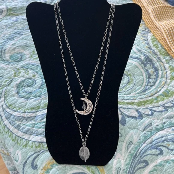 Katia Designs Adjustable Silver Layered Moon and Quartz Pendant Necklace - Picture 2 of 3